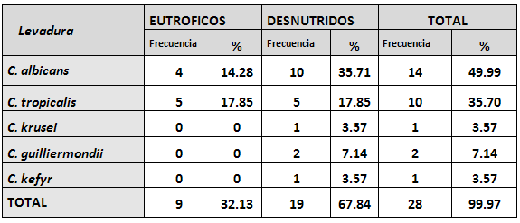 TABLA III Especies de Levaduras Identificadas en la Cavidad Bucal en los Niños de 3 a 6 Años. CANIA 2002