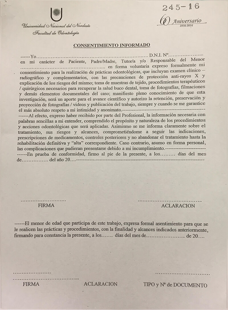 Figura 1d: Modelo de Historia Clínica del Servicio de Ortodoncias FOUNNE