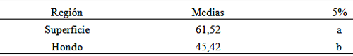 Tabla 3: Valores de media de dureza Knoop por región.