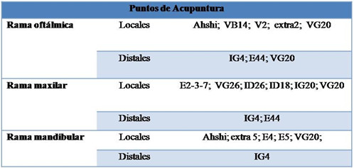 Figura 4 Puntos de acupuntura utilizados en la terapia laser.
