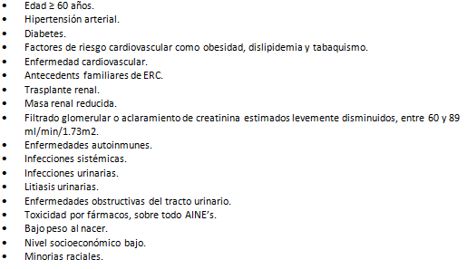 Tabla II Situaciones de riesgo aumentado de enfermedad renal crónica 10.
